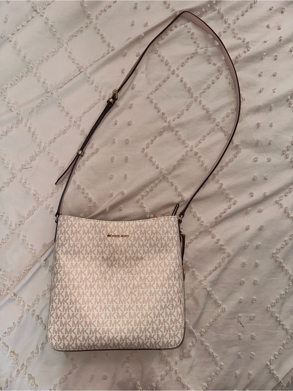 Michael Kors Beige Logo Crossbody with Brown Strap